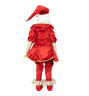 Elfo Natalizio con Abito in Velluto Rosso e Oro H.76 cm