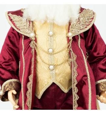 Babbo Natale con Abito in Velluto Burgundy e Oro H.80 cm