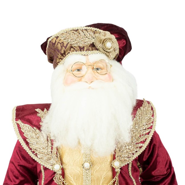 Babbo Natale con Abito in Velluto Burgundy e Oro H.80 cm