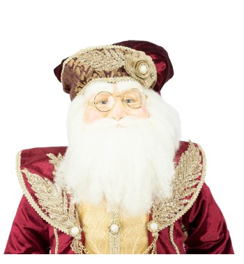 Babbo Natale con Abito in Velluto Burgundy e Oro H.80 cm