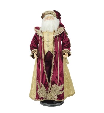 Babbo Natale con Abito in Velluto Burgundy e Oro H.80 cm