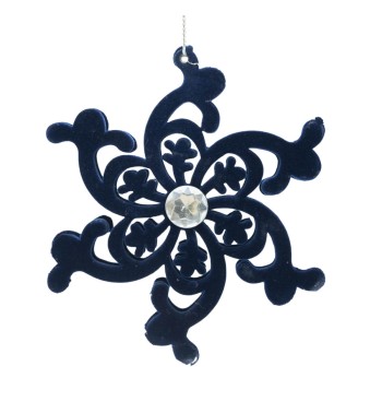 Fiocco di Neve Natalizio 3D in Velluto Blu da Appendere H.12 cm