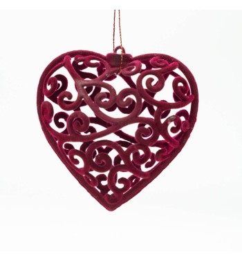Cuore Natalizio 3D in Velluto Bordeaux da Appendere 8 cm