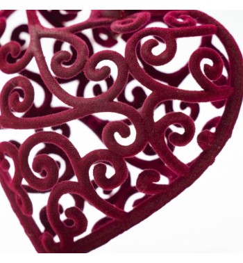 Cuore Natalizio 3D in Velluto Bordeaux da Appendere 8 cm