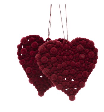Cuori Natalizi in Velluto Bordeaux Conf. da 2 Pz