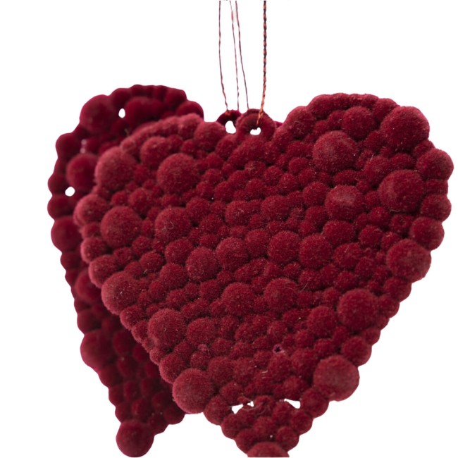 Cuori Natalizi in Velluto Bordeaux Conf. da 2 Pz