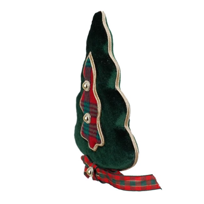 Alberello Natalizio da Appendere in Tartan e Velluto H.19 cm