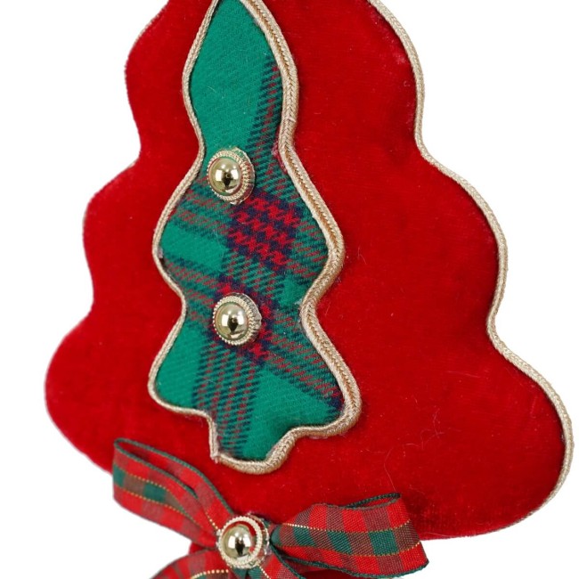 Alberello Natalizio da Appendere in Tartan e Velluto H.19 cm