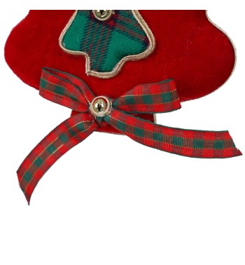 Alberello Natalizio da Appendere in Tartan e Velluto H.19 cm
