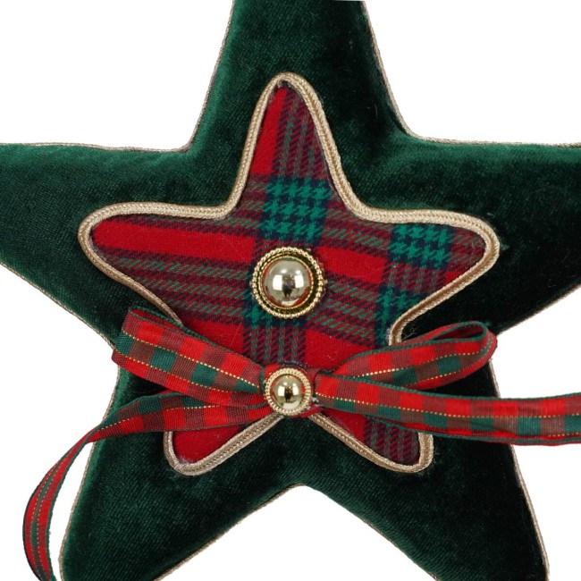 Stella Natalizia da Appendere in Tartan e Velluto H.18 cm