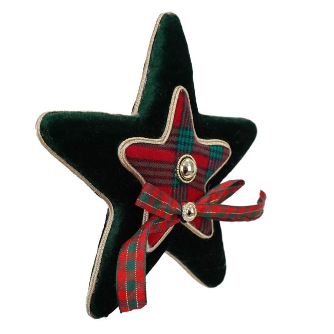 Stella Natalizia da Appendere in Tartan e Velluto H.18 cm