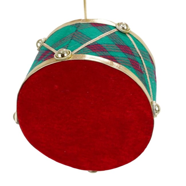 Tamburo Natalizio da Appendere in Tartan e Velluto H.10 cm