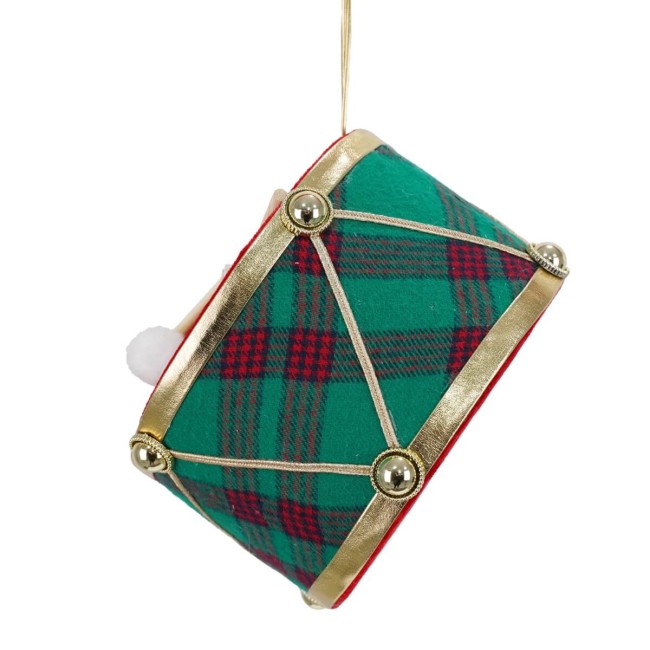 Tamburo Natalizio da Appendere in Tartan e Velluto H.10 cm