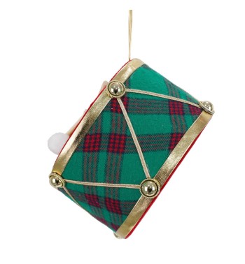 Tamburo Natalizio da Appendere in Tartan e Velluto H.10 cm