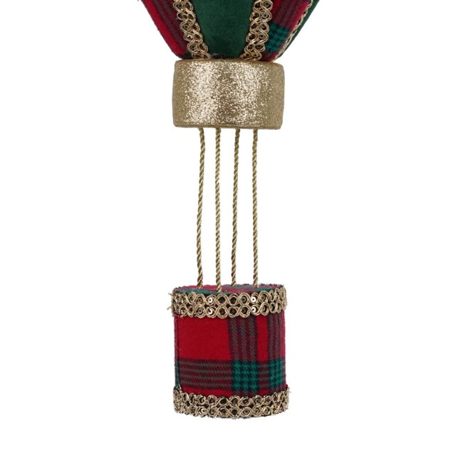 Mongolfiera Natalizia da Appendere in Tartan e Velluto H.58 cm