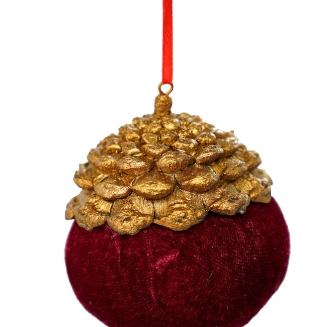 Pigna Natalizia in Resina Oro e Velluto H.10xD.8 cm