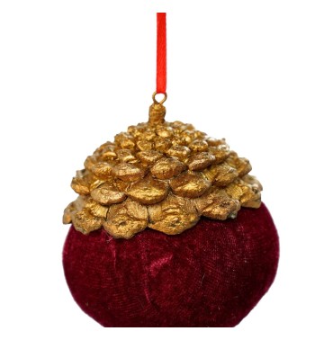 Pigna Natalizia in Resina Oro e Velluto H.10xD.8 cm