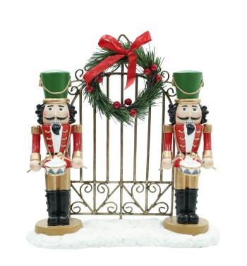 Schiaccianoci Natalizi in Resina con Cancello in Ferro H.22,5 cm