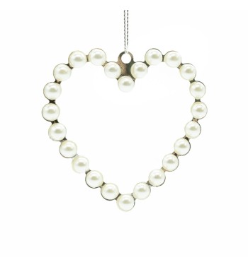 Cuore con Perline Bianche da Appendere H.9 cm