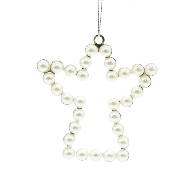 Angelo con Perline Bianche da Appendere H.9 cm