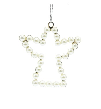 Angelo con Perline Bianche da Appendere H.9 cm