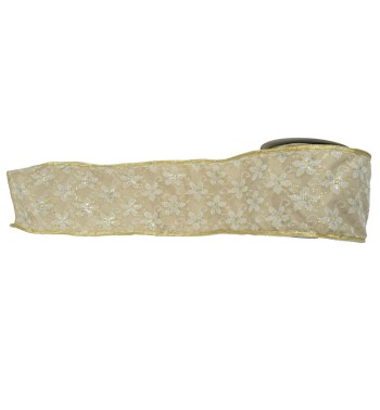 Nastro Natalizio Oro e Platino con Decorazione Floreale