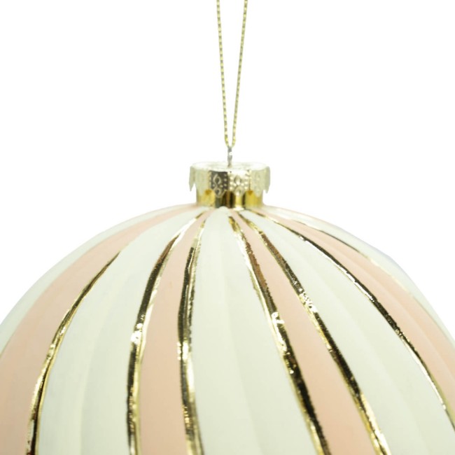 Palla di Natale a Strisce Bianca Rosa e Oro 3 Misure