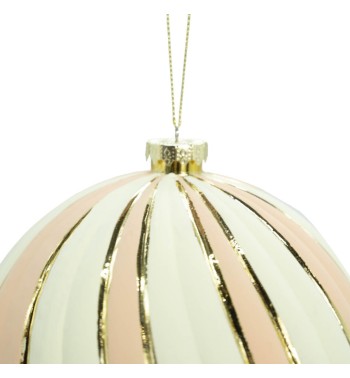 Palla di Natale a Strisce Bianca Rosa e Oro 3 Misure