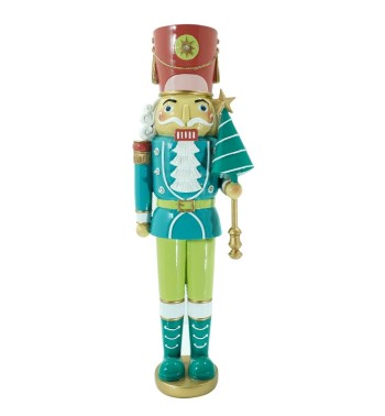 Schiaccianoci Natalizio Verde e Azzurro con Luci Led H.45,5 cm