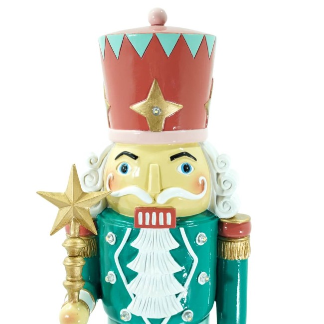 Schiaccianoci Natalizio Verde e Azzurro con Luci Led H.47 cm