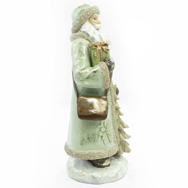 Babbo Natale in Resina con Abito Verde Acqua e Beige H.31 cm