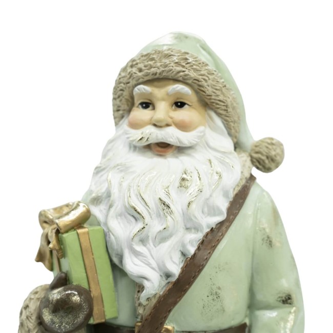 Babbo Natale in Resina con Abito Verde Acqua e Beige H.31 cm