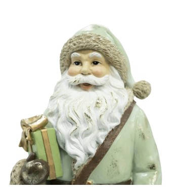 Babbo Natale in Resina con Abito Verde Acqua e Beige H.31 cm