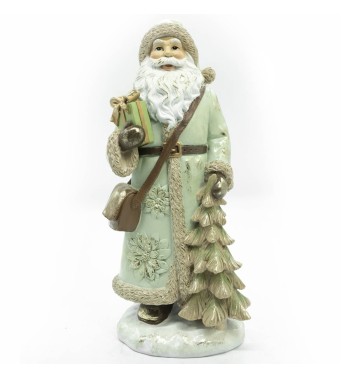 Babbo Natale in Resina con Abito Verde Acqua e Beige H.31 cm