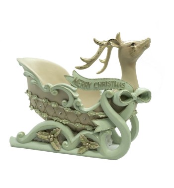 Slitta di Natale con Renna in Resina Beige e Verde Acqua