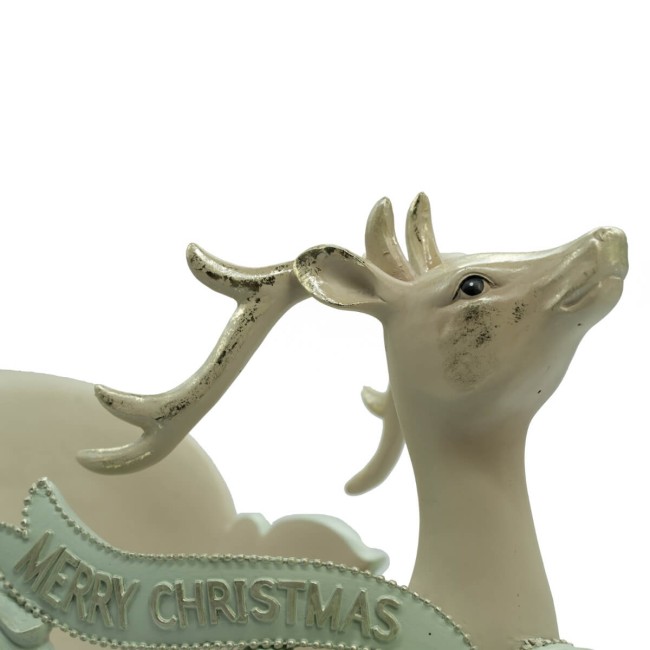 Slitta di Natale con Renna in Resina Beige e Verde Acqua