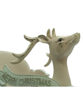 Slitta di Natale con Renna in Resina Beige e Verde Acqua