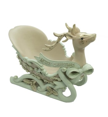 Slitta di Natale con Renna in Resina Beige e Verde Acqua