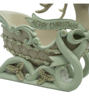 Slitta di Natale con Renna in Resina Beige e Verde Acqua