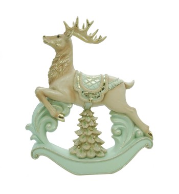 Renna Natalizia a Dondolo in Resina Verde Acqua e Beige H.37 cm