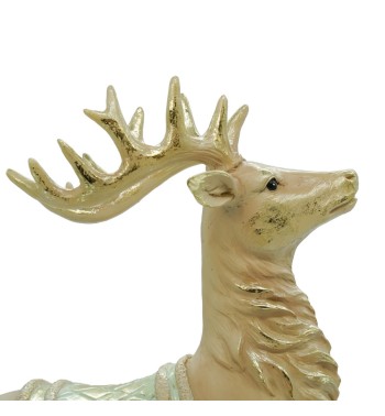 Renna Natalizia a Dondolo in Resina Verde Acqua e Beige H.37 cm