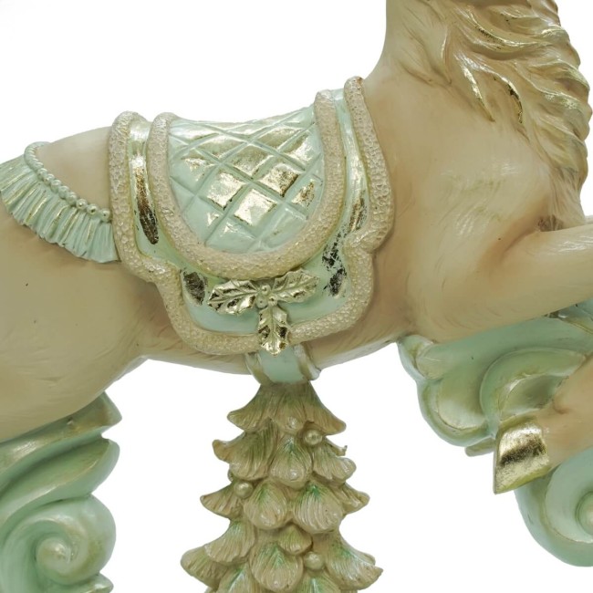 Renna Natalizia a Dondolo in Resina Verde Acqua e Beige H.37 cm