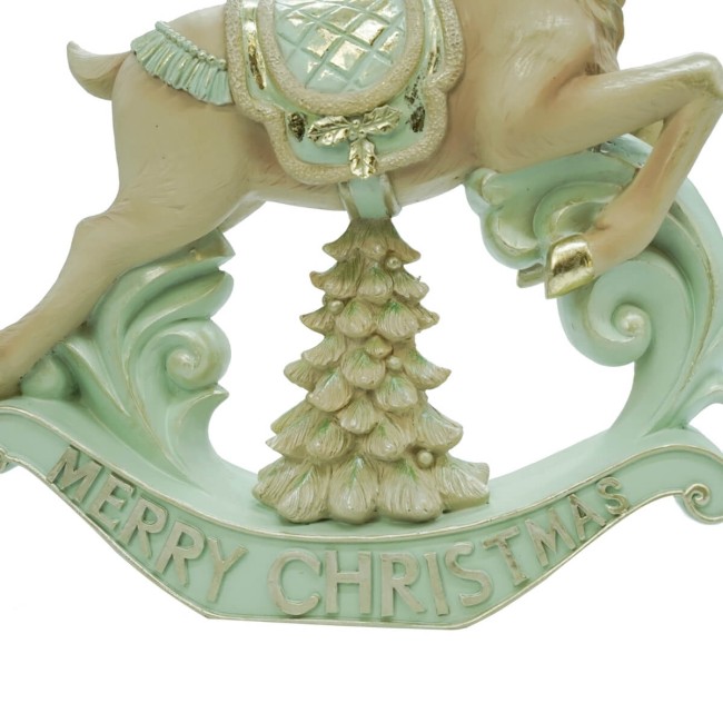 Renna Natalizia a Dondolo in Resina Verde Acqua e Beige H.37 cm
