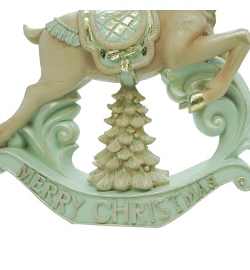 Renna Natalizia a Dondolo in Resina Verde Acqua e Beige H.37 cm