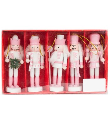 Scatola con 5 Schiaccianoci Natalizi Bianchi e Rosa H.12,5 cm