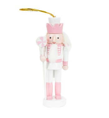 Scatola con 5 Schiaccianoci Natalizi Bianchi e Rosa H.12,5 cm