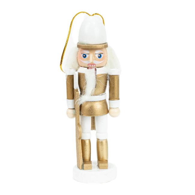 Scatola con 4 Schiaccianoci Natalizi Bianchi e Oro H.12,5 cm