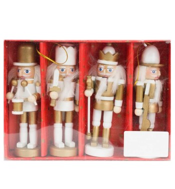 Scatola con 4 Schiaccianoci Natalizi Bianchi e Oro H.12,5 cm