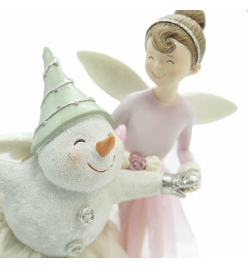 Fatina con Pupazzo di Neve in Resina H.22 cm