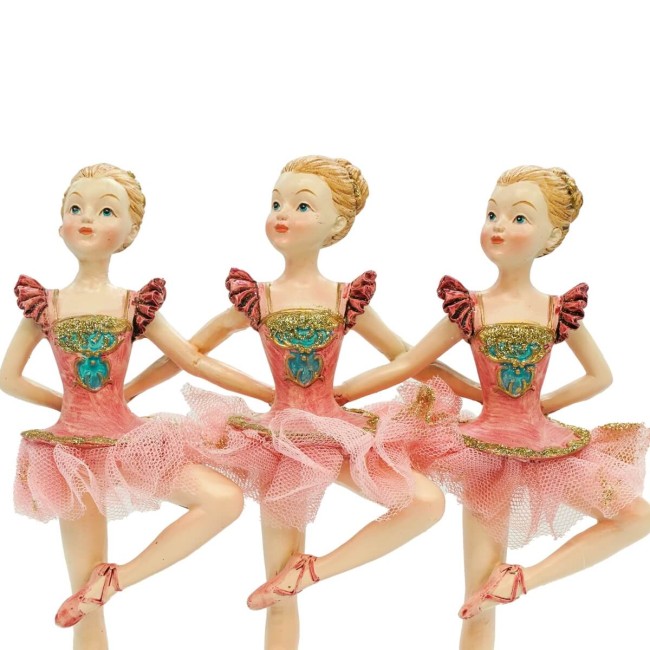 Tre Ballerine in Resina Rosa e Oro H.20 cm